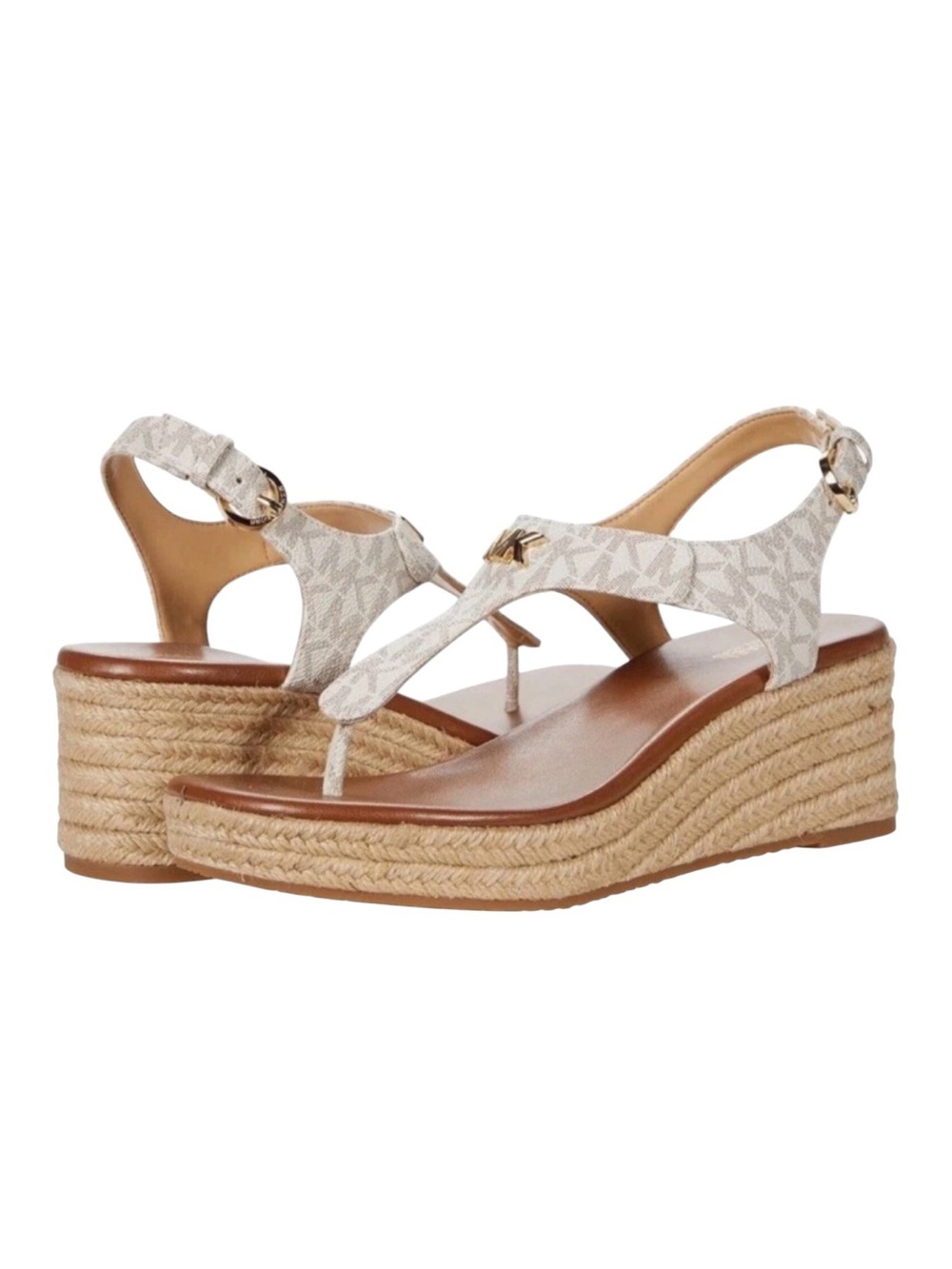 Michael Kors Laney Thong Espadrille Wedge Sandals Vanilla Logo Women’s Sz 7.5